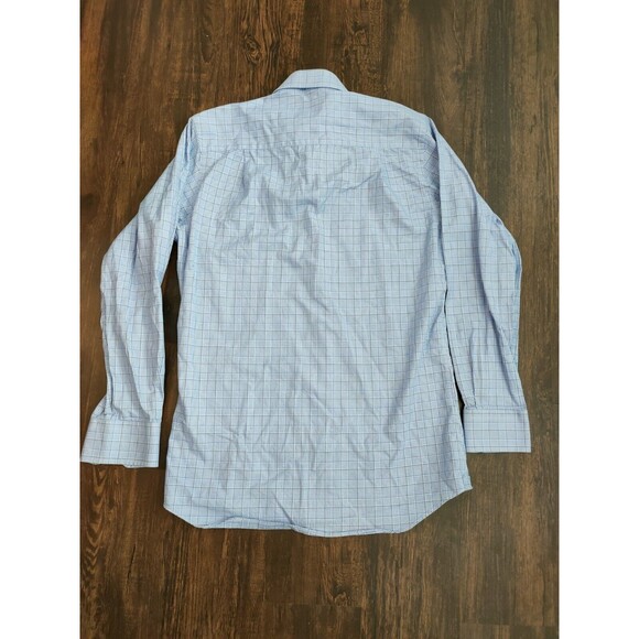 David Donahue Shirt Mens Sz 15 32/33 Long Sleeve Dress Trim Fit Plaid Blue Casua - Picture 8 of 9